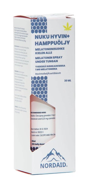 Nordaid Nuku Hyvin + Hamppu&ouml;ljy - Melatoniinisuihke