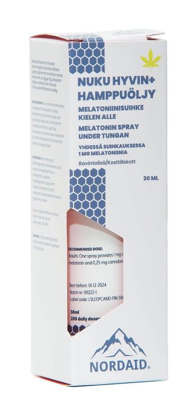 Nordaid Nuku Hyvin + Hamppu&ouml;ljy - Melatoniinisuihke