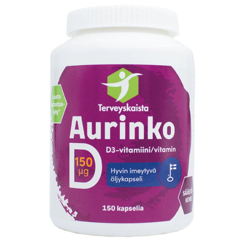 Terveyskaista Aurinko D3-vitamiini vahva 150 &micro;g